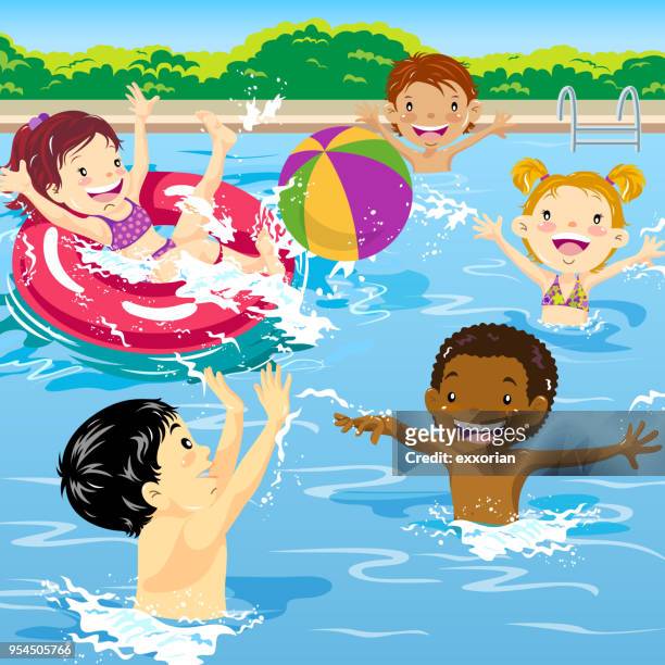 kids playing in swimming pool - black people in bathing suits stock illustrations
