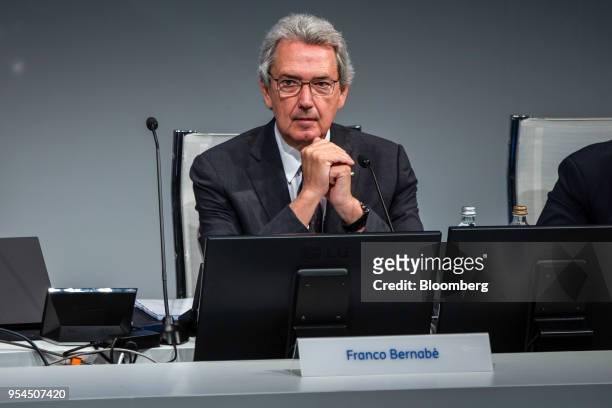 Franco Bernabe, vice chairman of Telecom Italia SpA, attends an extraordinary shareholders' meeting at their headquarters in Rossano, Italy, on...