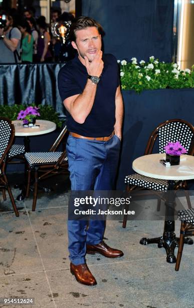 Scott Eastwood at launch of Cafe de Longchamps store on May 3, 2018 in New York City.