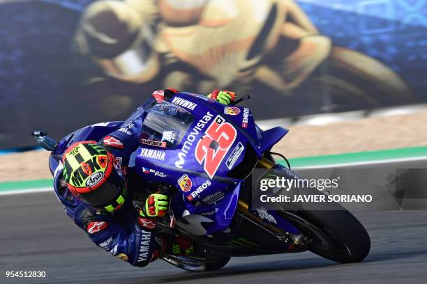 Movistar Yamaha MotoGP's Spanish rider Maverick Vinales rides during the first MotoGP free practice session of the Spanish Grand Prix at the Jerez...