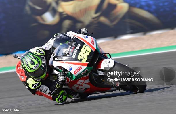 Honda's British rider Cal Crutchlow rides during the first MotoGP free practice session of the Spanish Grand Prix at the Jerez racetrack in Jerez de...