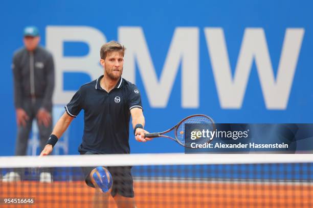 Martin Klizan of Slovakia plays a fore hand during his 3rd round match against Hyeon Chung of Korea on day 7 of the BMW Open by FWU at MTTC IPHITOS...