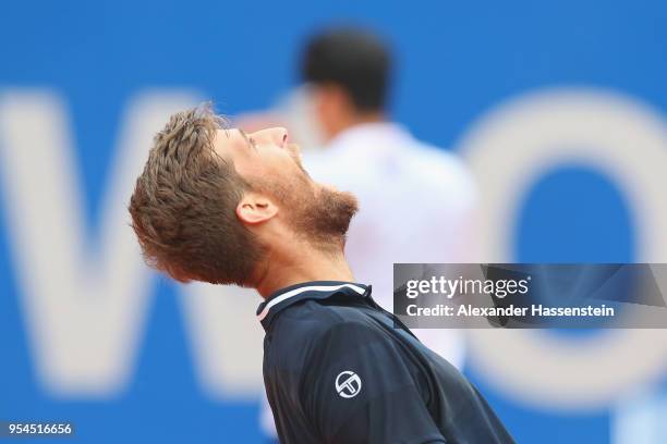 Martin Klizan of Slovakia reacts during his 3rd round match against Hyeon Chung of Korea on day 7 of the BMW Open by FWU at MTTC IPHITOS on May 4,...