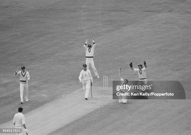 England captain Mike Brearley is caught by Richie Robinson of Australia for 49 runs in the 1st Test match between England and Australia at Lord's...