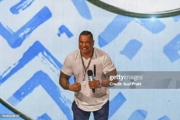 Former NFL player Esera Tuaolo speaks at Key Arena on May 3, 2018 in Seattle, Washington.