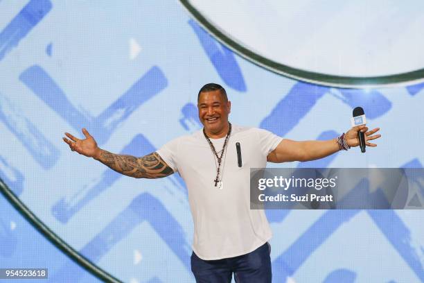 Former NFL player Esera Tuaolo speaks at Key Arena on May 3, 2018 in Seattle, Washington.