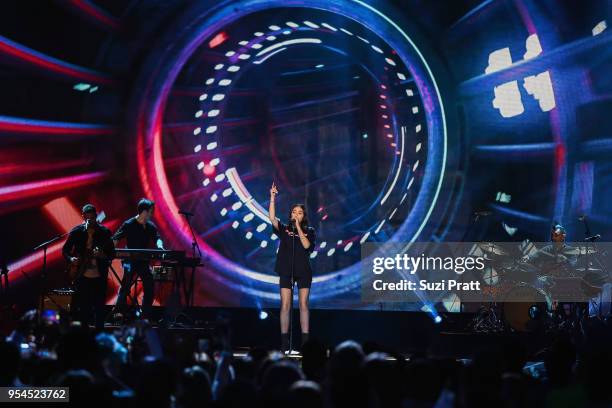 Singer Noah Cyrus at Key Arena on May 3, 2018 in Seattle, Washington.