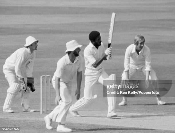 Michael Holding batting for West Indies during the 4th Test match between England and West Indies at The Oval, London, 28th July 1987. The fielders...