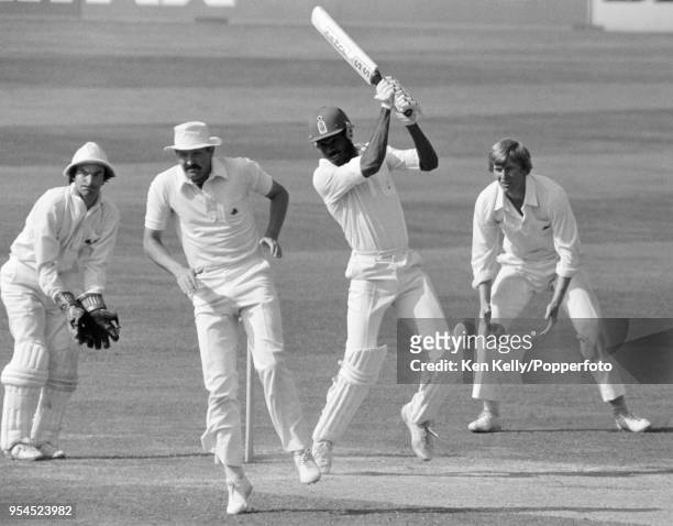 Michael Holding batting for West Indies during the 4th Test match between England and West Indies at The Oval, London, 28th July 1987. The fielders...
