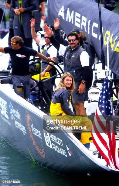 German tennis great Steffi Graf joins the crew of AmericaOne, skippered by Paul Cayard, as their "17th man", 02 Februry 2000. Graf, as 17th man,...