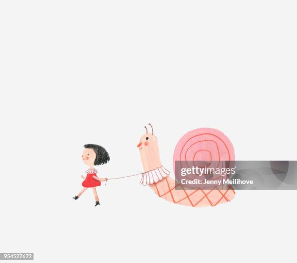 circus snail - girl illustration stockfoto's en -beelden