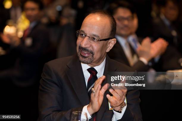 Khalid al-Falih, Saudi Arabia's energy minister, applauds during an event in Seoul, South Korea, on Friday, May 4, 2018. Al-Falih, speaking in Jeddah...