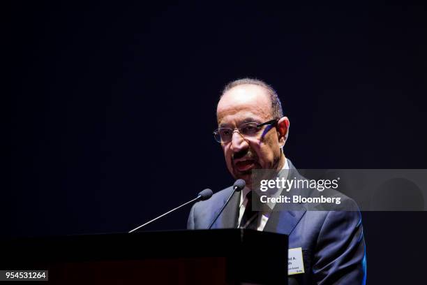 Khalid al-Falih, Saudi Arabia's energy minister, speaks during an event in Seoul, South Korea, on Friday, May 4, 2018. Al-Falih, speaking in Jeddah...