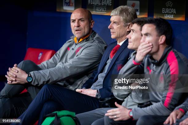 Arsenal FC coach Arsene Wendger during Europa League Semi Finals First Leg match between Atletico de Madrid and Arsenal FC at Wanda Metropolitano in...