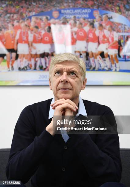 Arsenal manager Arsene Wenger in his office at the Arsenal training ground at London Colney on April 27, 2018 in St Albans, England.