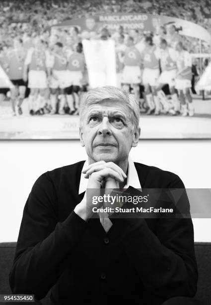 Arsenal manager Arsene Wenger in his office at the Arsenal training ground at London Colney on April 27, 2018 in St Albans, England.