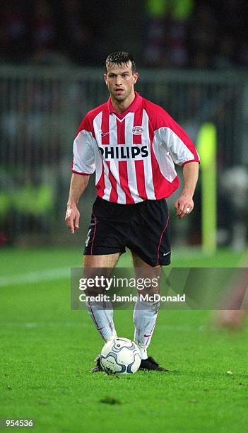 Ernest Faber of PSV Eindhoven controls the ball during the UEFA Cup Quarter Finals second leg match against Kaiserslautern played at the Philips...