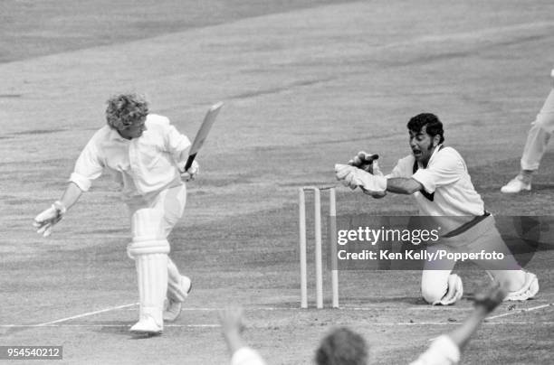 Farokh Engineer of Lancashire attempts to stump Warwickshire batsman John Whitehouse during the Gillette Cup Semi Final between Warwickshire and...