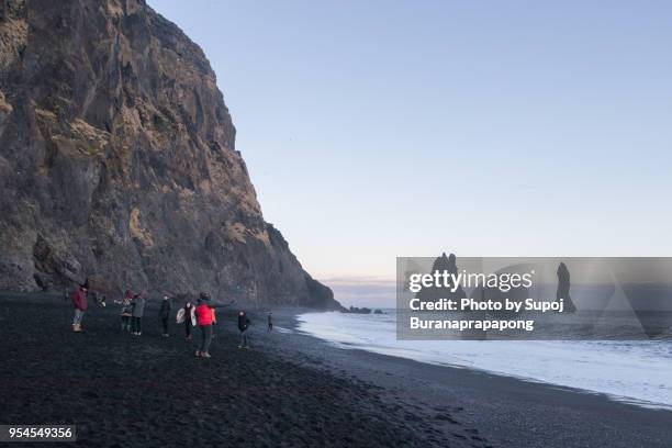 basalt columns near halsanefshellir cave at reynisfjara black sand beach,myrdalur,south iceland - myrdalur stock pictures, royalty-free photos & images