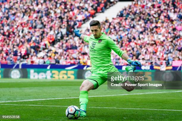 Goalkeeper Oier Olazabal Paredes of Levante UD in action during the La Liga 2017-18 match between Atletico de Madrid and Levante UD at Wanda...