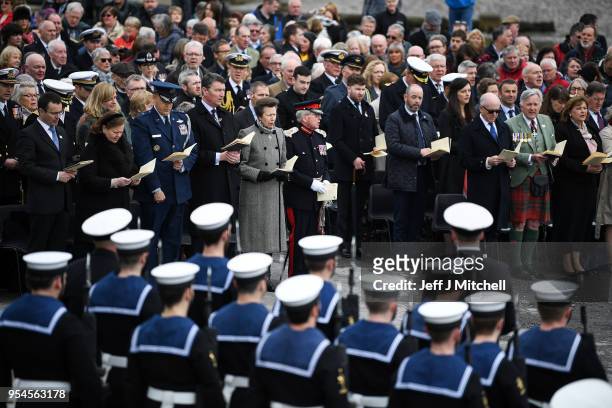 Timothy Laurence and Princess Anne, Princess Royal, join dignitaries and decedents as they attend a WW100 commemoration service at Port Ellen War...