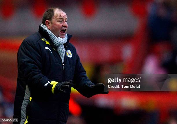 Manager of Bristol City Gary Johnson gives instructions during the Coca Cola Championship match between Bristol City and Watford at Ashton Gate on...