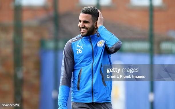 Riyad Mahrez during the Leicester City training session at Belvoir Drive Training Complex on May 04 , 2018 in Leicester, United Kingdom.