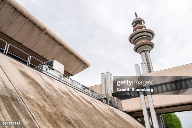 Television communications tower stands inside the headquarters of Telecom Italia SpA in Rossano, Italy, on Friday, May 4, 2018. Elliott Management...