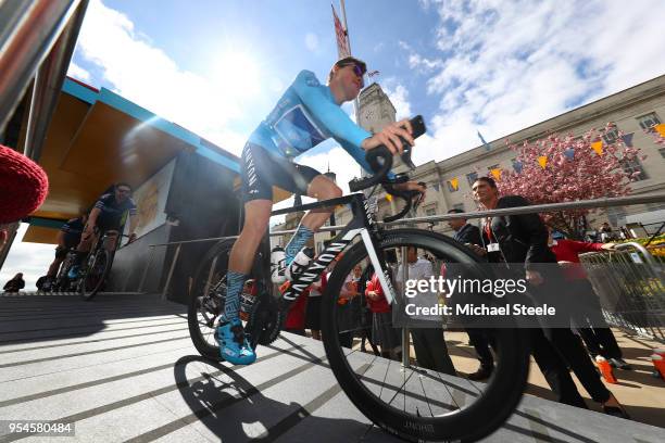 Start / Harry Tanfield of Great Britain and Team Canyon Eisberg / Blue Overall Leader Jersey /during the 4th Tour of Yorkshire 2018, Stage 2 a 149km...