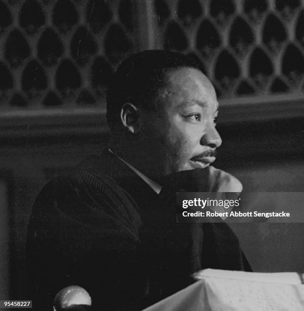 American Civil Rights leader Dr. Martin Luther King Jr. Speaks at Quinn Chapel on the South Side of Chicago, Illinois, 1960s.