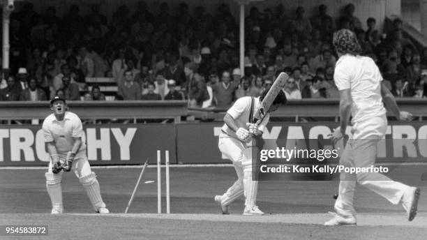 Larry Gomes of West Indies is bowled for 15 runs by Derek Pringle of England during the 2nd Texaco Trophy One Day International between England and...