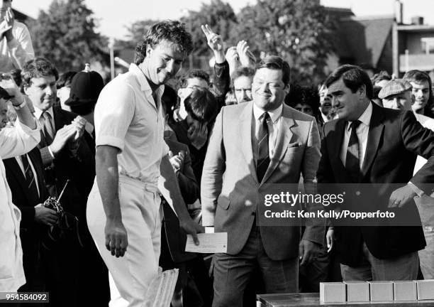 Derek Pringle of England receives his man of the match award during the presentation ceremony after the 2nd Texaco Trophy One Day International...