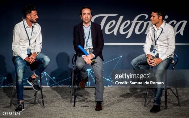 Chema Martinez, Javier Gomez Noya and Vicente Munoz during the 'Tecnologia Y Deporte' forum in Madrid on May 4, 2018 in Madrid, Spain.