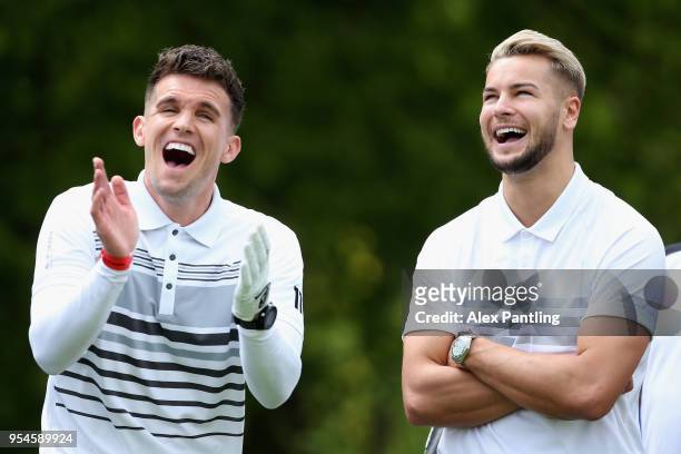 Chris Hughes and Gary Beadle share a joke during the Pro Am event prior to the start of GolfSixes at The Centurion Club on May 4, 2018 in St Albans,...