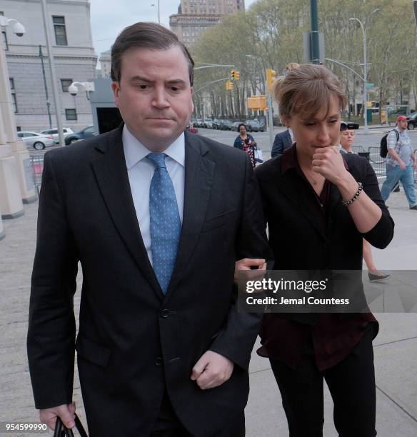 Actress Allison Mack arrives at the United States Eastern District Court for a bail hearing in relation to the sex trafficking charges filed against...