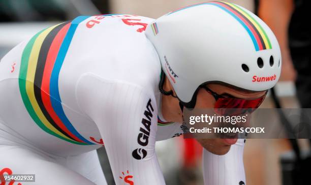 Netherlands' rider of team Sunweb Tom Dumoulin rides during the 1st stage of the 101st Giro d'Italia, Tour of Italy, on May 4 a 9,7 kilometers...