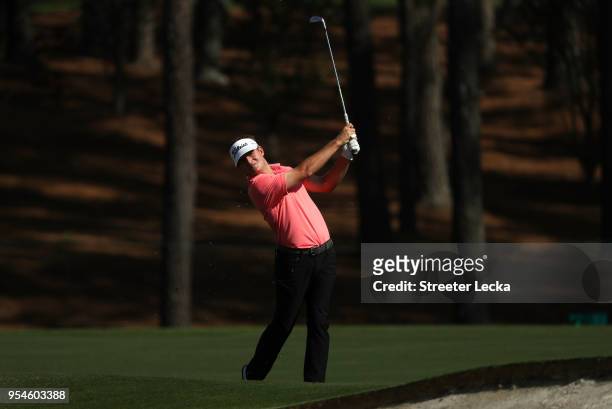 John Peterson plays a shot on the fifth hole during the second round of the 2018 Wells Fargo Championship at Quail Hollow Club on May 4, 2018 in...