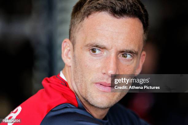 Andy King exercises in the gym during the Swansea City Training at The Fairwood Training Ground on May 02, 2018 in Swansea, Wales.