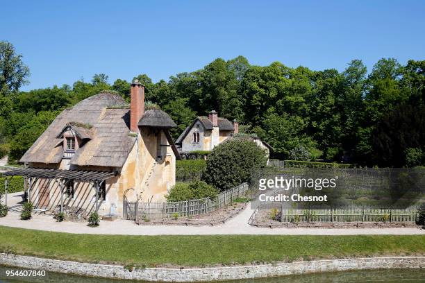 The Colombier is visible in the garden of "Le Hameau de la Reine" during its opening to the public after restoration, at the Versailles Palace on May...