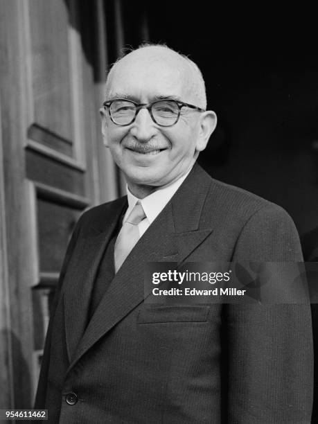 Fritz Schäffer , the West German Federal Minister of Finance, arrives at the Treasury in London for talks with Rab Butler, the Chancellor of the...