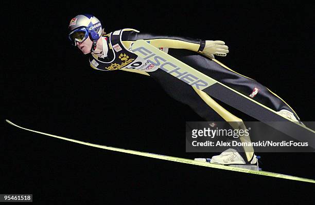 Thomas Morgenstern of Austria competes during the FIS Ski Jumping World Cup event at the 58th Four Hills Ski Jumping Tournament on December 28, 2009...
