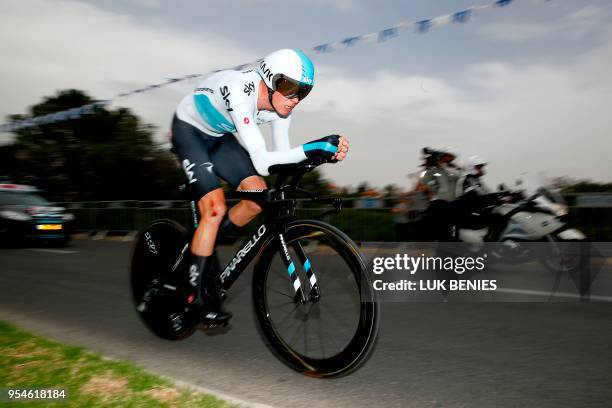 Britain's rider of team Sky Chris Froome rides during the 1st stage of the 101st Giro d'Italia, Tour of Italy, on May 4 a 9,7 kilometers individual...