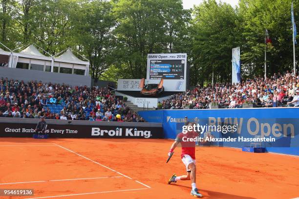 Philipp Kohlschreiber of Germany plays a back hand during his Quaterfinal match against Roberto Bautista Agut of Spaain on day 7 of the BMW Open by...