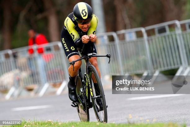 Colombia's rider of team Mitchelton Scott Johan Esteban Chaves rides during the 1st stage of the 101st Giro d'Italia, Tour of Italy, on May 4 a 9,7...