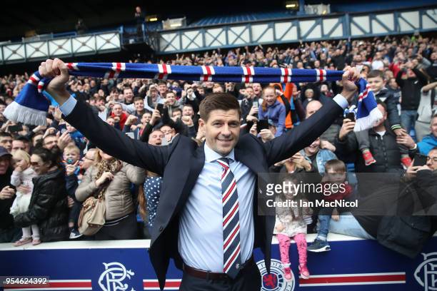 Steven Gerrard is unveiled as the new manager of Rangers football Club at Ibrox Stadium on May 4, 2018 in Glasgow, Scotland.