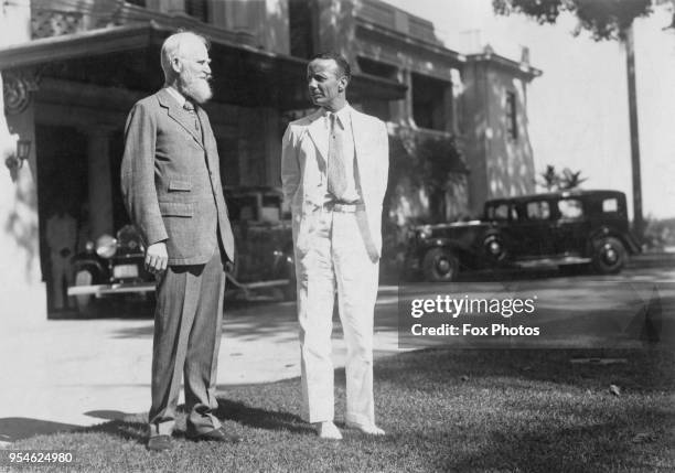 Irish playwright George Bernard Shaw visits Theodore Roosevelt Jr. , Governor General of the Philippines, at the Governor's Palace in Manila, during...