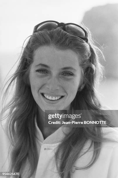 Joanna Shimkus sur le tournage du film 'Boom' réalisé par Joseph Losey en Sardaigne en mars 1967, Italie.