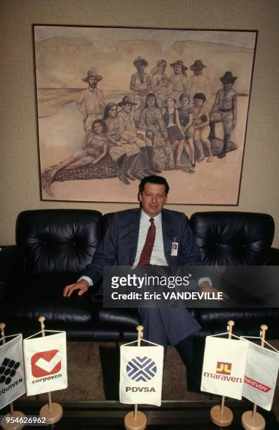Andres Sosa Pietri, président de la compagnie nationale des pétroles du Venezuela, en juillet 1990, Venezuela.