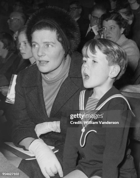 Mary Soames , daughter of Winston Churchill and wife of Christopher Soames, visits the Bertram Mills Circus at Olympia in London with her son Rupert,...