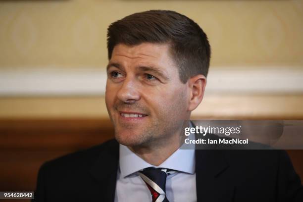 Steven Gerrard is unveiled as the new manager of Rangers football Club at Ibrox Stadium on May 4, 2018 in Glasgow, Scotland.